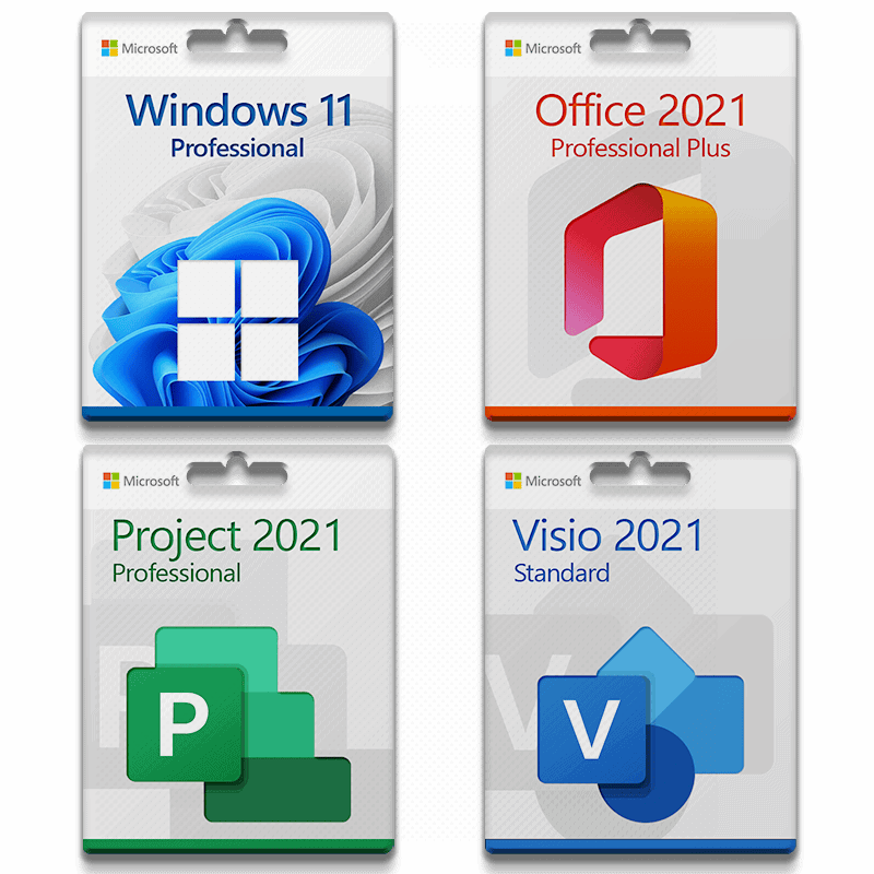Microsoft Windows 11 Professional+ Microsoft Office 2021 Professional Plus + Microsoft Project 2021 Professional + Microsoft Visio 2021 Standard Lizenz für 3PC